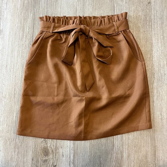 Womens Shein Brown Paperbag Mini Skirt - M - Picture 1 of 5